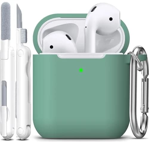R-fun Silicone AirPods Case for 1st/2nd Gen with Carabiner & Cleaner Kit, Pine Green | Wireless Charging Compatible thumbnail 1