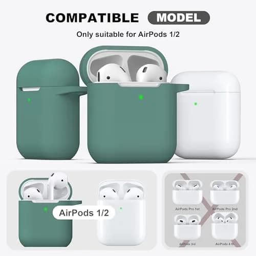 R-fun Silicone AirPods Case for 1st/2nd Gen with Carabiner & Cleaner Kit, Pine Green | Wireless Charging Compatible thumbnail 3