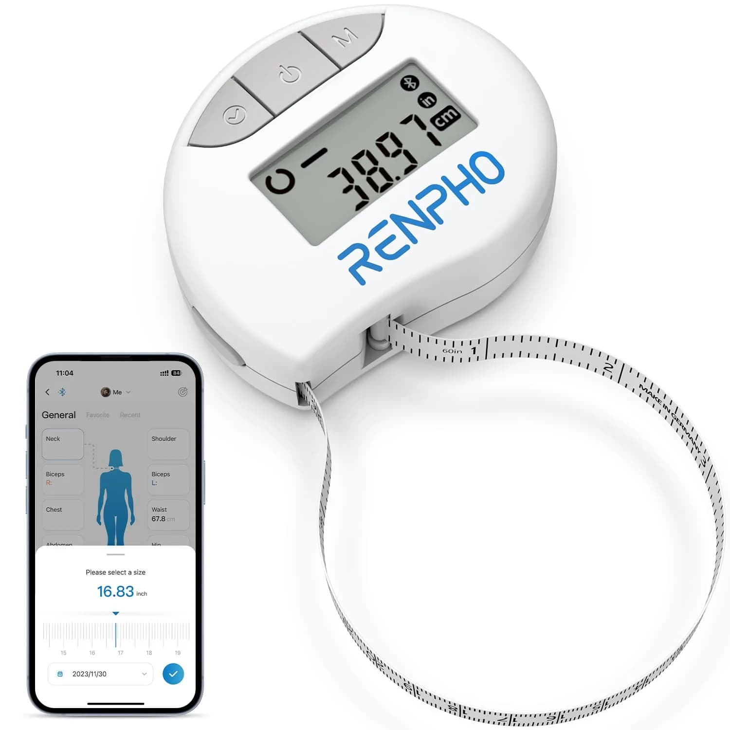 RENPHO Smart Body Measuring Tape 150cm (60in) | FDA Approved, Retractable, Bluetooth App - main product image