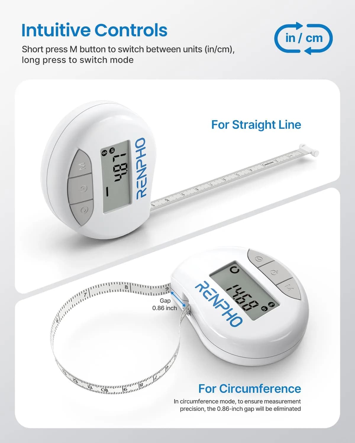RENPHO Smart Body Measuring Tape 150cm (60in) | FDA Approved, Retractable, Bluetooth App - view 5