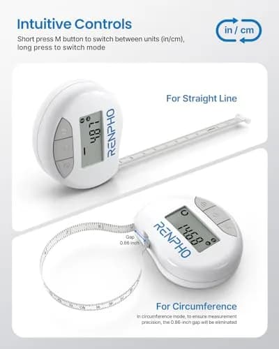 RENPHO Smart Body Measuring Tape 150cm (60in) | FDA Approved, Retractable, Bluetooth App thumbnail 5
