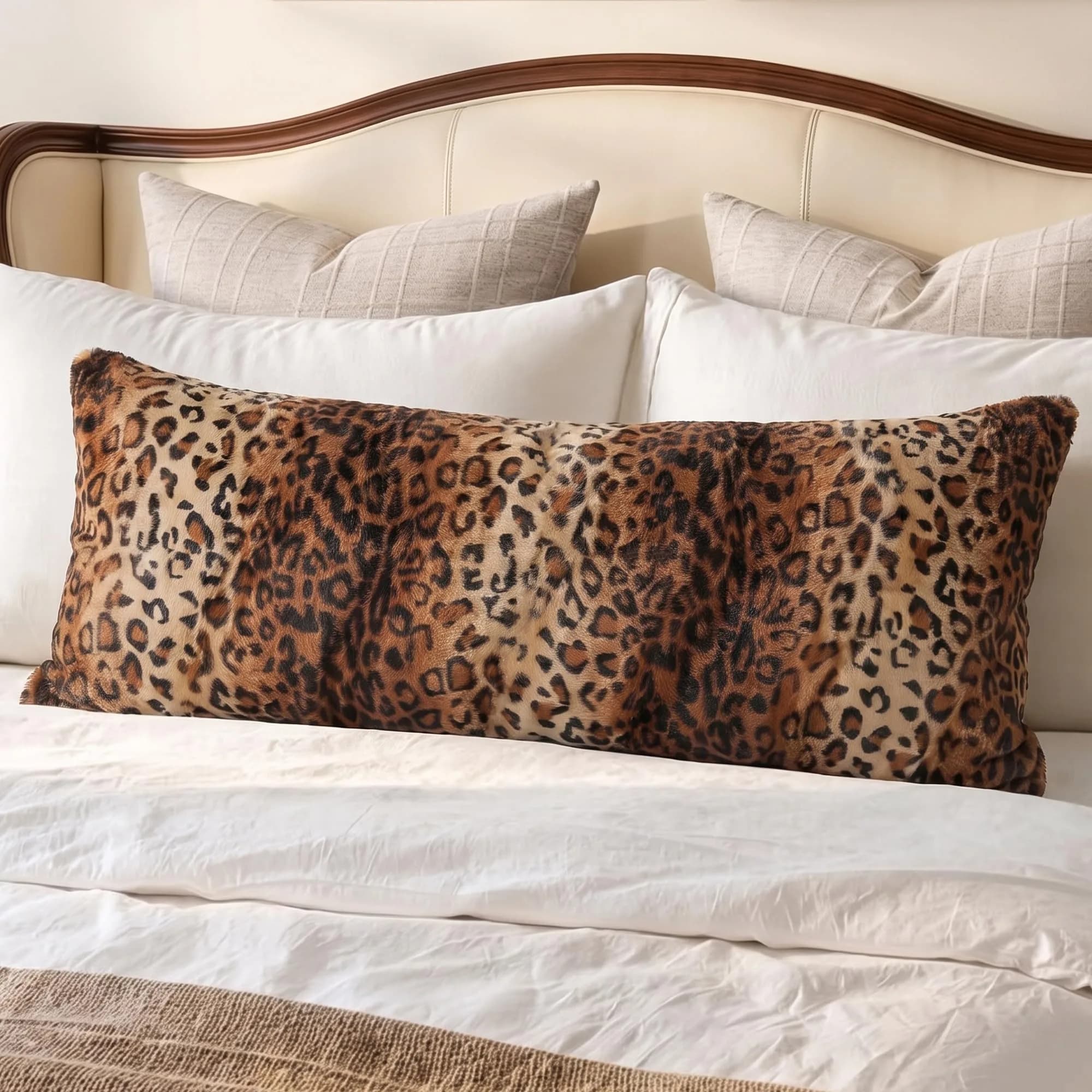 CARRIE HOME Leopard Print Pillow Covers 18x18 | Soft Plush Cheetah Decor, Set of 2 — 20x54 Inch / 54" x 20"
