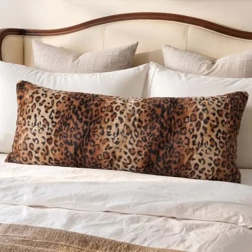 CARRIE HOME Leopard Cheetah Long Decorative Lumbar Body Pillow Cover 20x54 | Soft Velour, Animal Print, All Seasons thumbnail 1