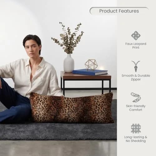 CARRIE HOME Leopard Cheetah Long Decorative Lumbar Body Pillow Cover 20x54 | Soft Velour, Animal Print, All Seasons thumbnail 5