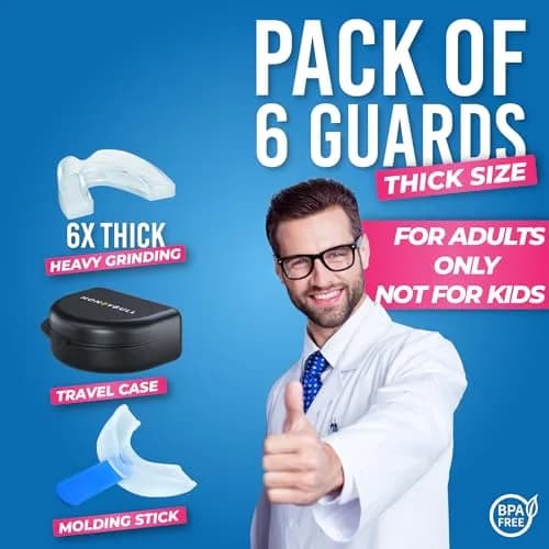 HONEYBULL Custom-Fit Thick Night Guards 6 Pack (Clear) | Boil-and-Bite Dental Protection thumbnail 5