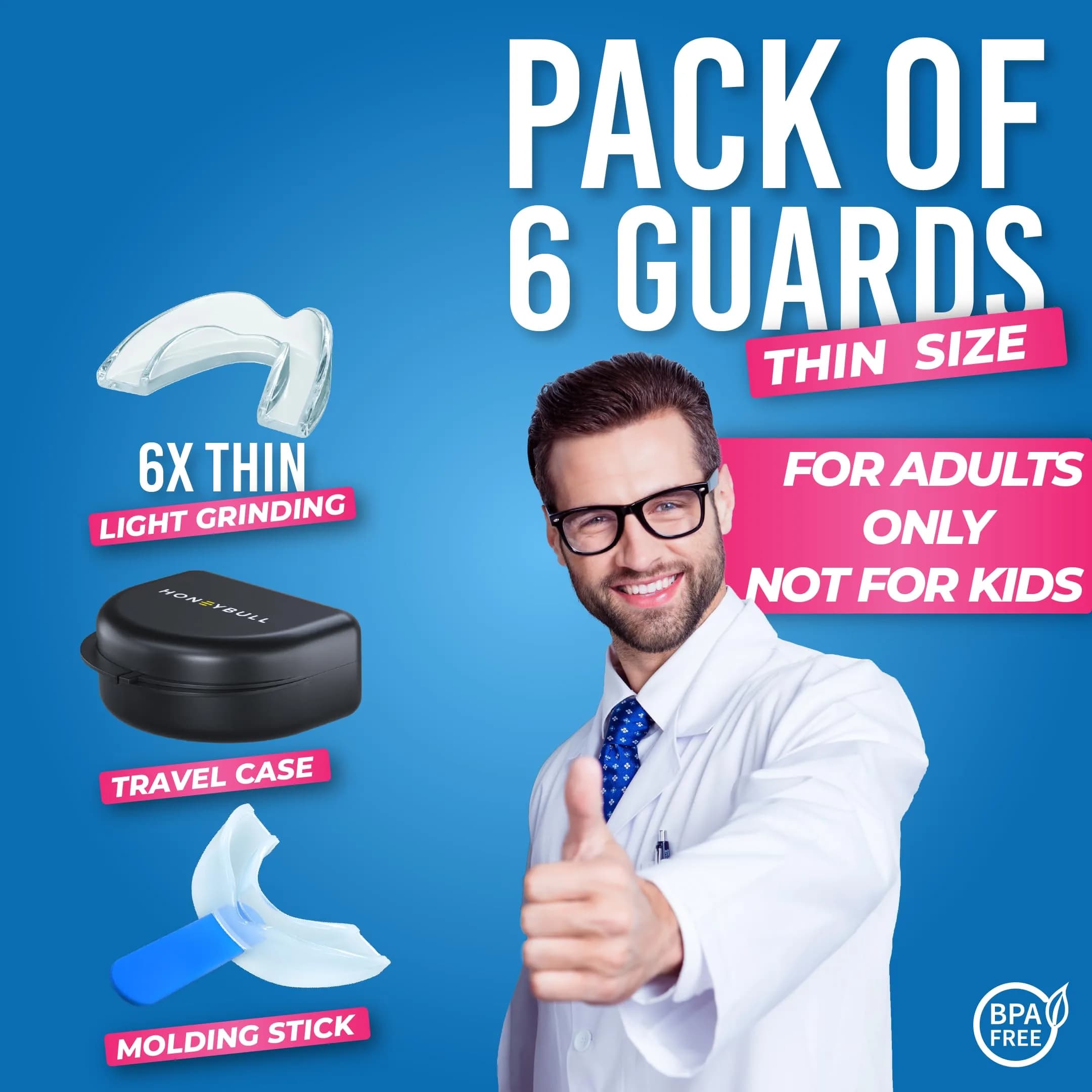 HONEYBULL Custom-Fit Thin Night Guards 6 Pack | Boil-and-Bite Dental Protection - view 5