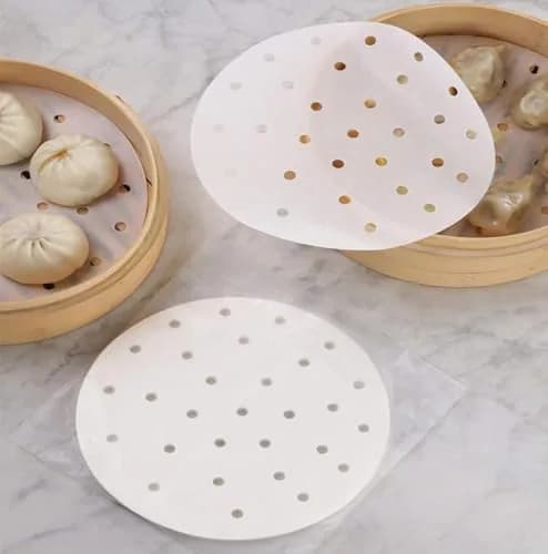 HTBMALL 10-Inch Round Air Fryer Liners (100-Pack) | Perforated Parchment Steaming Papers for Air Fryers, Ovens, and Bamboo Steamers thumbnail 5