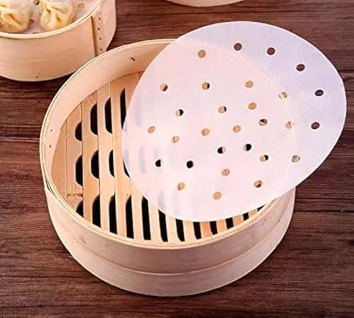 HTBMALL 10-Inch Round Air Fryer Liners (100-Pack) | Perforated Parchment Steaming Papers for Air Fryers, Ovens, and Bamboo Steamers thumbnail 1