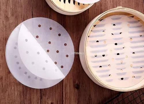HTBMALL 10-Inch Round Air Fryer Liners (100-Pack) | Perforated Parchment Steaming Papers for Air Fryers, Ovens, and Bamboo Steamers thumbnail 2