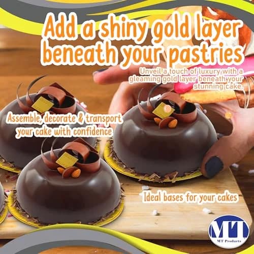 MT Products 4 inch Round Gold Cake/Pastry Dessert Board with Tab | Elegant Gold Finish for Cakes (70-120 chars) thumbnail 3