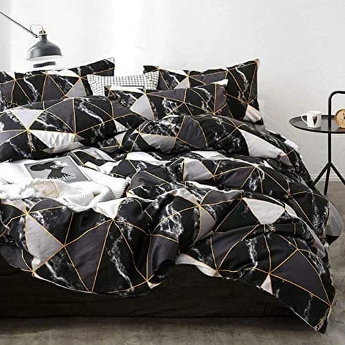Cottonight Queen Comforter Set Geometric Black Marble Microfiber Bedding 90x90 inches | Modern Lightweight Comforter for Women Men thumbnail 1
