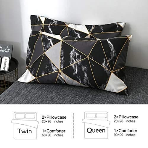 Cottonight Queen Comforter Set Geometric Black Marble Microfiber Bedding 90x90 inches | Modern Lightweight Comforter for Women Men thumbnail 4