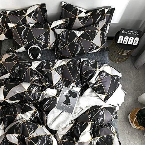 Cottonight Queen Comforter Set Geometric Black Marble Microfiber Bedding 90x90 inches | Modern Lightweight Comforter for Women Men thumbnail 5