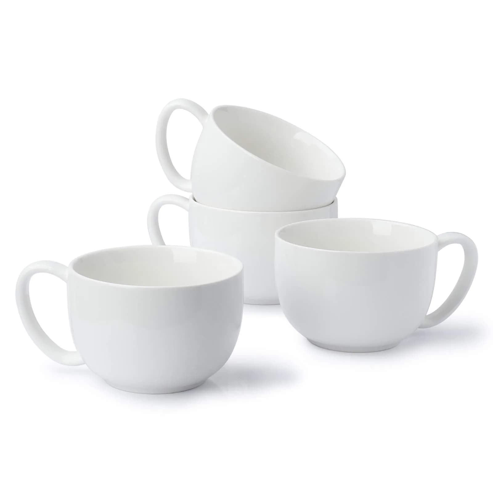 Sweese Porcelain 22oz Large Coffee Mug Set of 4 | Big Handle, Microwave Safe, White — White