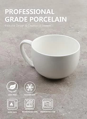 Sweese Porcelain 22oz Large Coffee Mug Set of 4 | Big Handle, Microwave Safe, White thumbnail 3
