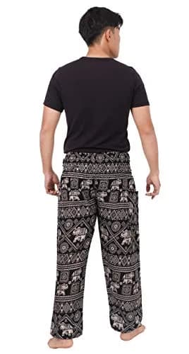 Banjamath Mens Yoga Harem Lounge Boho Parachute Pants Waist 36-40 Elephant Black | Loose Baggy Style for Relax & Festivals thumbnail 5