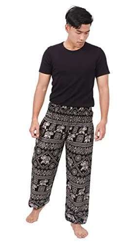 Banjamath Mens Yoga Harem Lounge Boho Parachute Pants Waist 36-40 Elephant Black | Loose Baggy Style for Relax & Festivals thumbnail 3