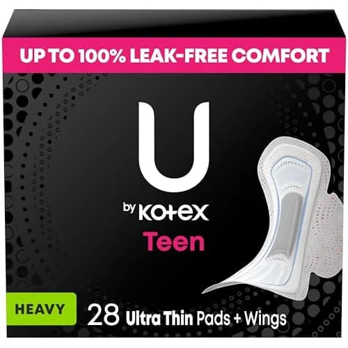 U by Kotex Balance Teen Ultra Thin Pads with Wings, Heavy Absorbency, 28 Count | Dermatologist Tested for Sensitive Skin thumbnail 1