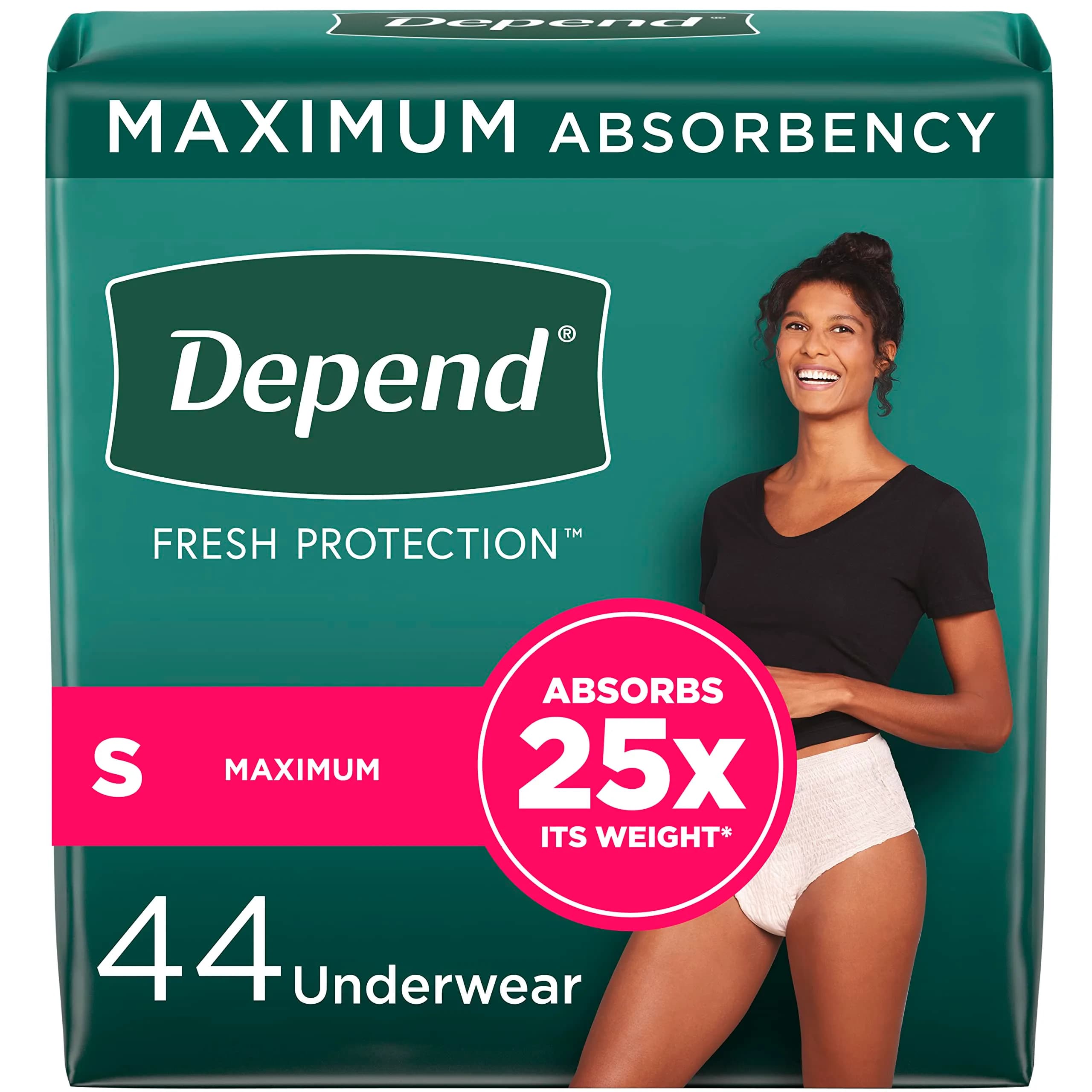 Depend FIT-Flex Incontinence Underwear for Women, Maximum Absorbency, Small, 44 Count | Discreet Fit Under Clothing