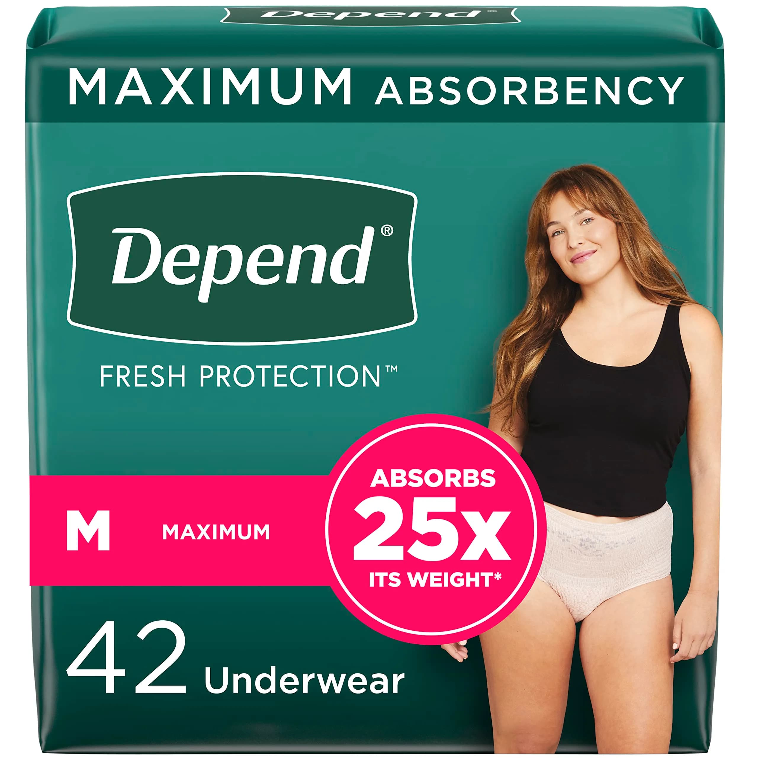 Depend FIT-Flex Incontinence Underwear for Women, Medium, 42 Count | Maximum Absorbency & Odor Control