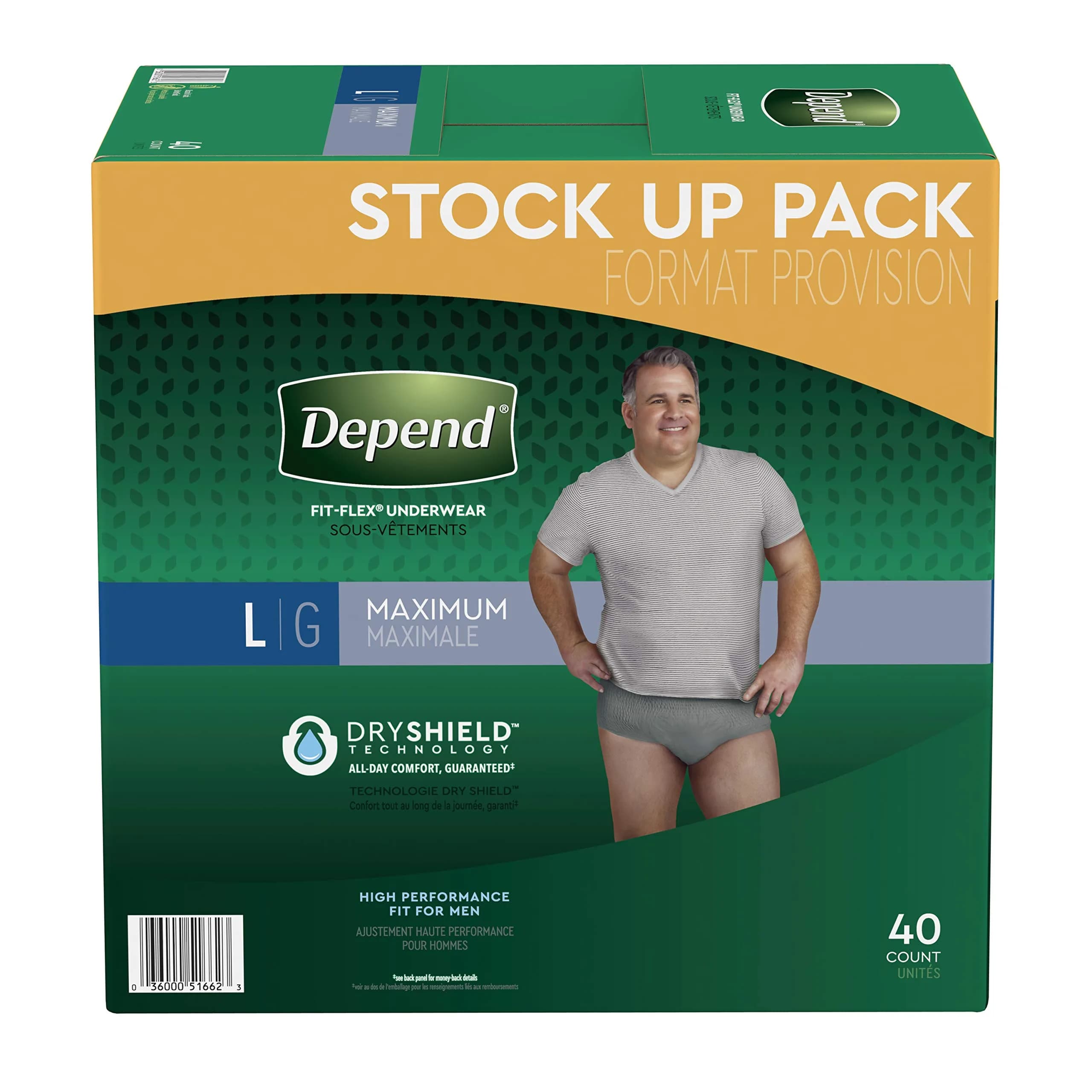 Depend FIT-FLEX Incontinence Underwear for Men, Maximum Absorbency, Large 40 Count | Discreet Fit, 35-43" Waist - view 2