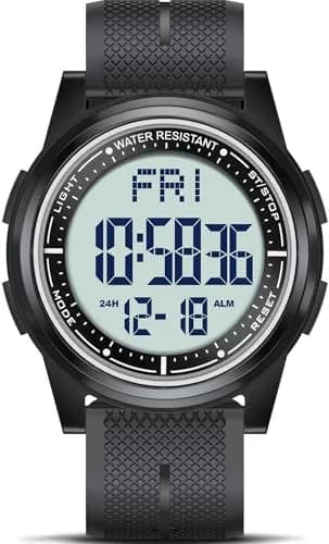 Beeasy Digital Watch for Men Women 44mm Black Silicone | Ultra-Thin Lightweight Sports Watch with Alarm Stopwatch Countdown thumbnail 1