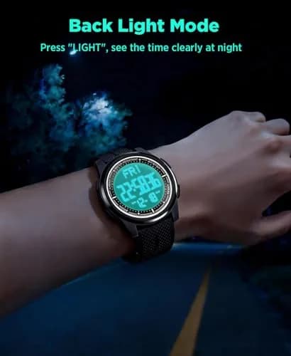Beeasy Digital Watch for Men Women 44mm Black Silicone | Ultra-Thin Lightweight Sports Watch with Alarm Stopwatch Countdown thumbnail 5