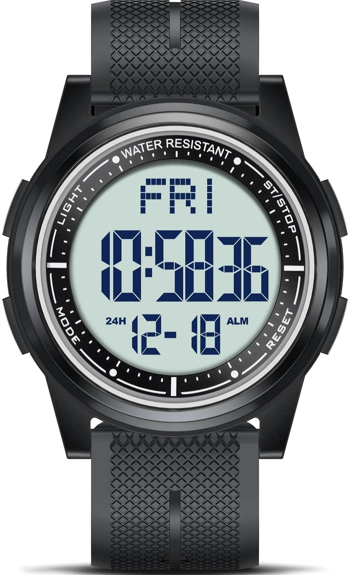 Beeasy Digital Watch for Men Women 44mm Black Silicone | Ultra-Thin Lightweight Sports Watch with Alarm Stopwatch Countdown