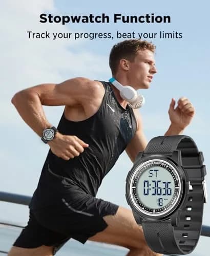 Beeasy Digital Watch for Men Women 44mm Black Silicone | Ultra-Thin Lightweight Sports Watch with Alarm Stopwatch Countdown thumbnail 8