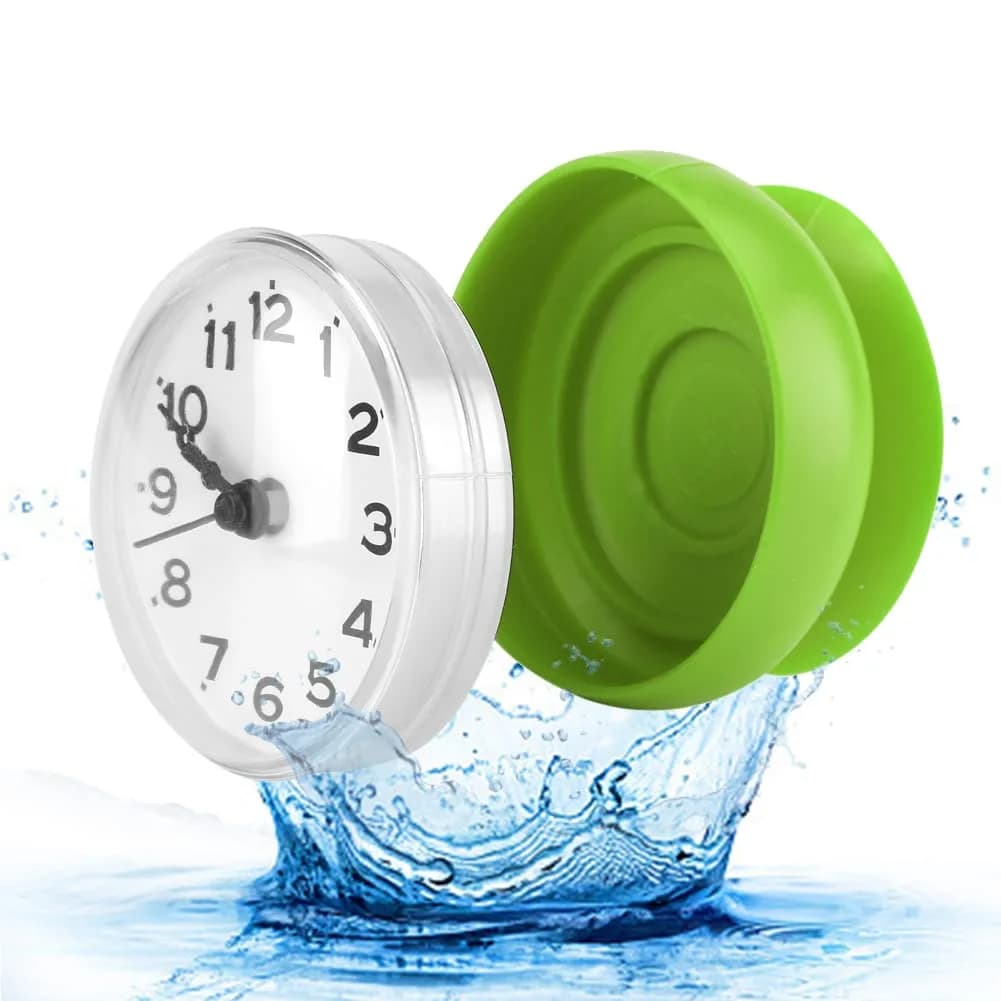 Pomya Bathroom Clock, Suction Cup Wall Clock for Kitchen & Bathroom | Waterproof, 7x4cm, Green — Green
