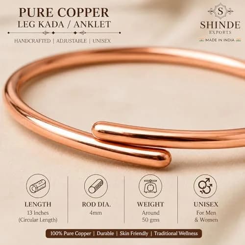 SHINDE EXPORTS Adjustable Pure Copper Leg Anklet Bracelet Kada 12 inches (30.48 cm) | Unisex Indian Jewelry thumbnail 4