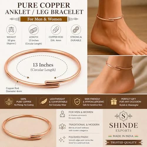 SHINDE EXPORTS Adjustable Pure Copper Leg Anklet Bracelet Kada 12 inches (30.48 cm) | Unisex Indian Jewelry thumbnail 2