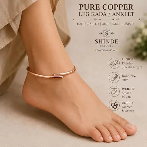 SHINDE EXPORTS Adjustable Pure Copper Leg Anklet Bracelet Kada 12 inches (30.48 cm) | Unisex Indian Jewelry thumbnail 3