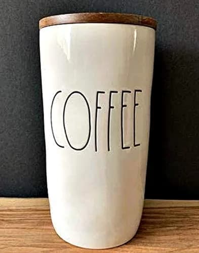 Rae Dunn "COFFEE" Cellar Ceramic Canister with Wood Lid - 1.4L (47.3 Oz) | Imported for Indian Kitchens - main product image