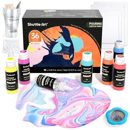 Shuttle Art Acrylic Pouring Paint, Set of 36 Bottles (2 oz/60ml) Pre-Mixed High-Flow Supplies with Canvas & Tools thumbnail 1