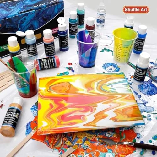 Shuttle Art Acrylic Pouring Paint, Set of 36 Bottles (2 oz/60ml) Pre-Mixed High-Flow Supplies with Canvas & Tools thumbnail 2