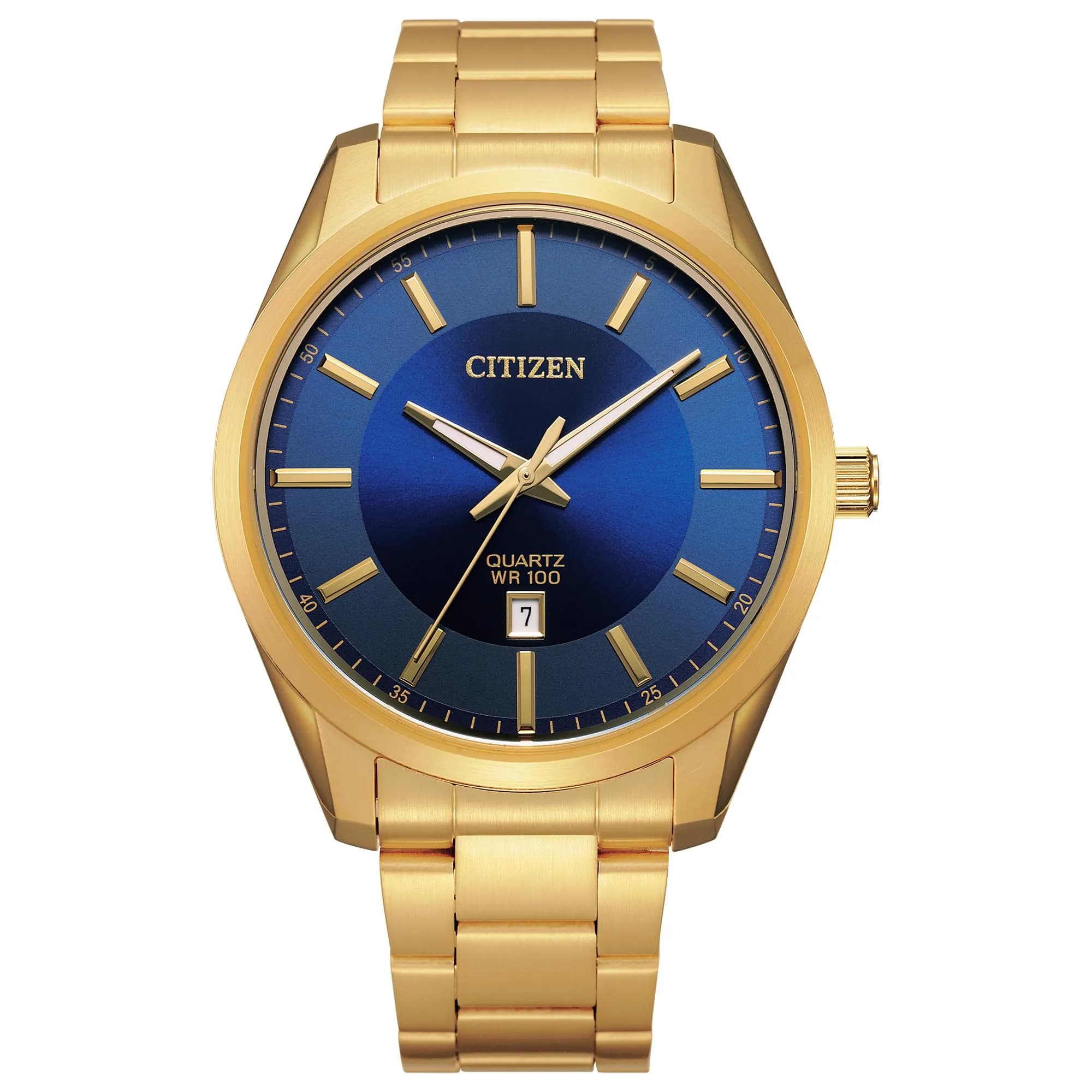 Citizen Quartz Men's Watch BI1030-53A Silver-Tone Stainless Steel 42mm (1.65 in) — Gold-Tone Bracelet & Blue Dial