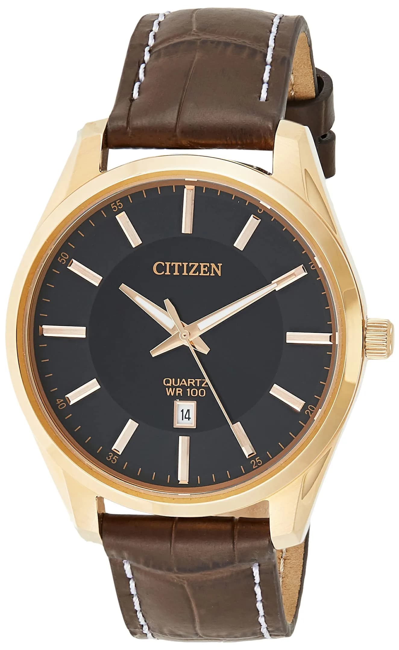 Citizen BI1033-04E Quartz Men's Watch 42mm (1.65 in) with Date, Brown Leather Strap — Brown Leather Strap & Black Dial