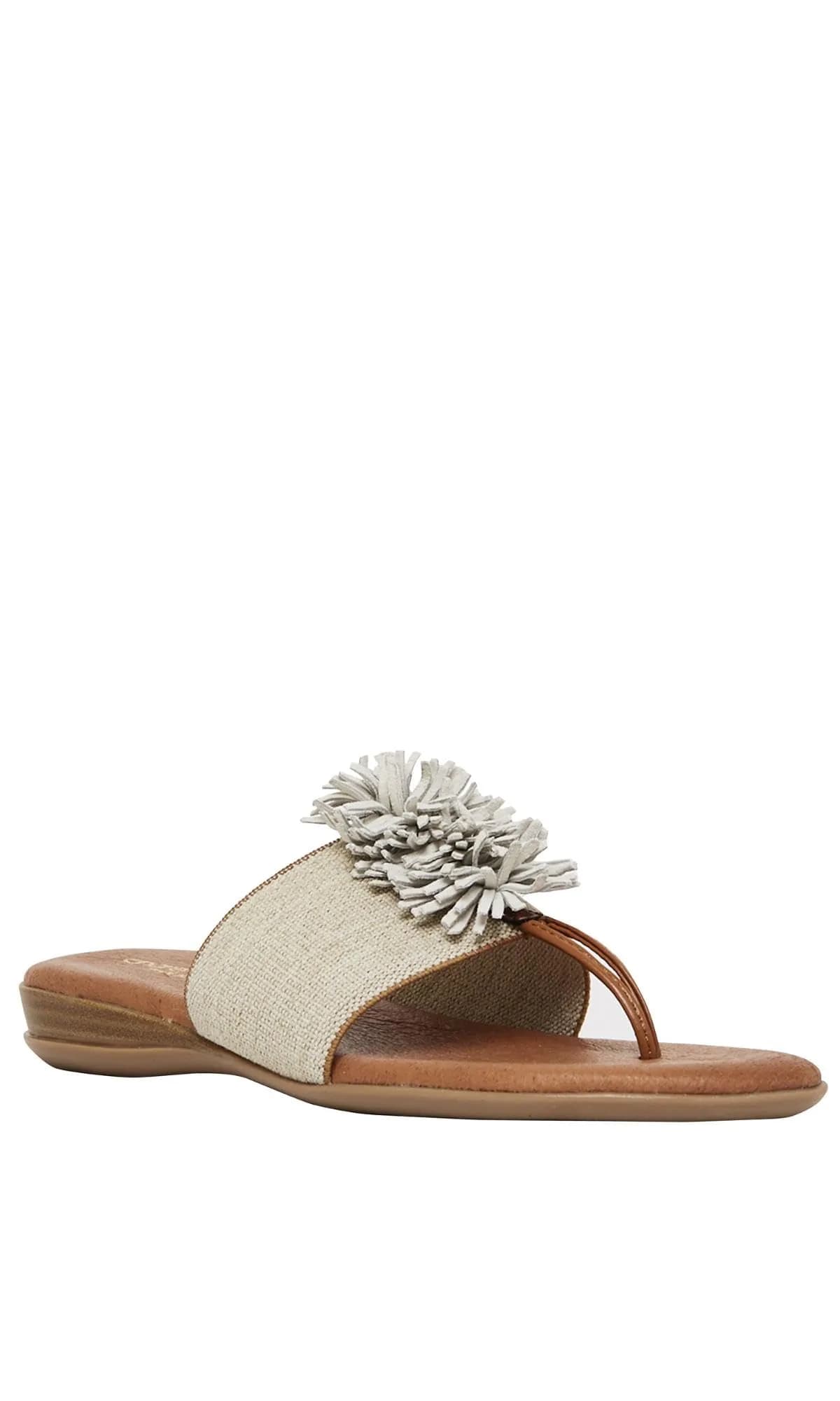 André Assous Novalee Flat, Beige Linen | Stylish Summer Thong Sandal for Women