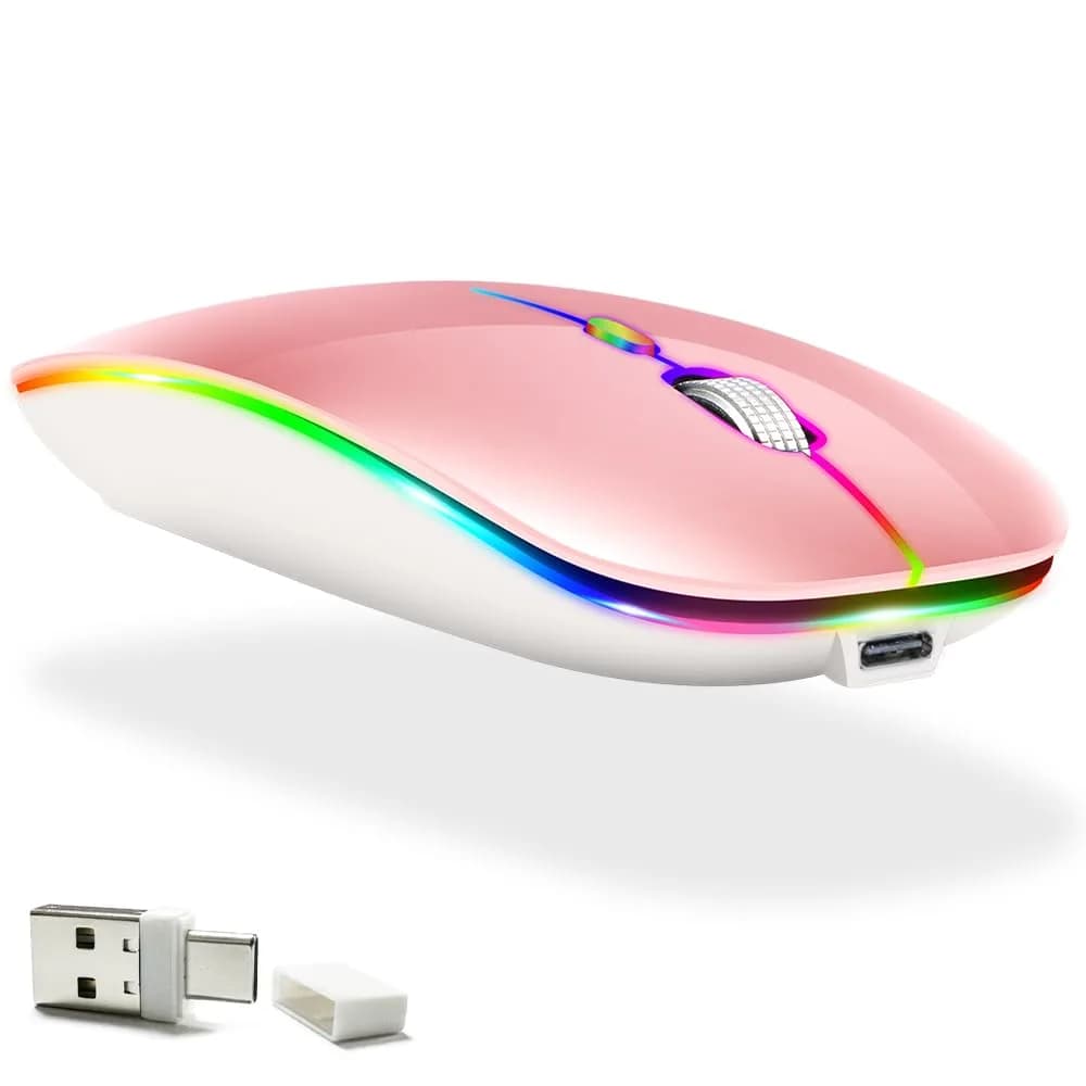 KLO Rechargeable Wireless Mouse - Bluetooth 5.2/3.0, Type-C, 2.4G USB Receiver - Silent Optical Mouse for Mac/Windows/iPad/Laptop (2/Pink) - main product image