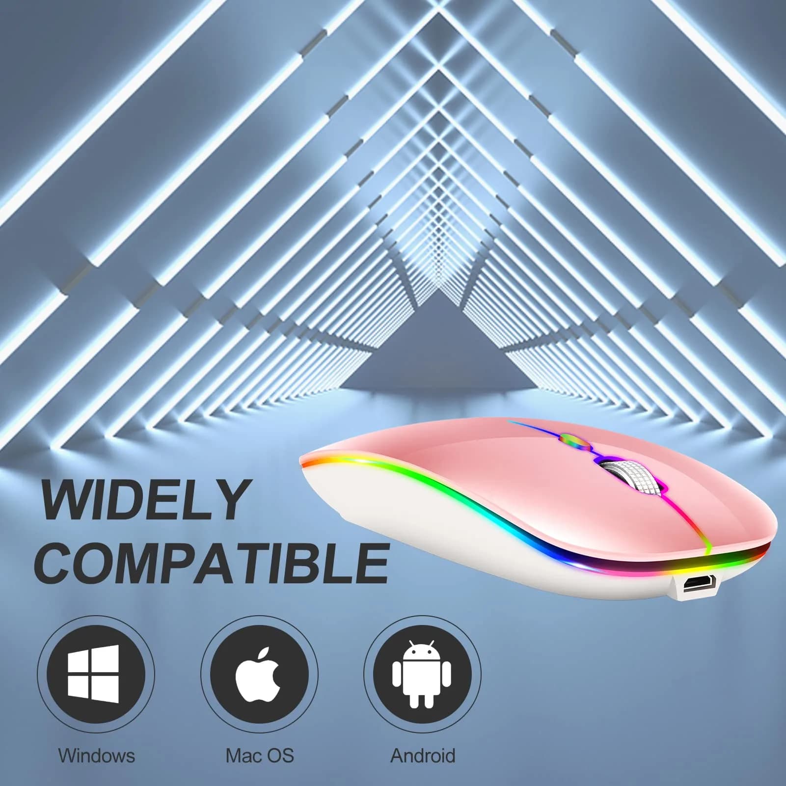 KLO Rechargeable Wireless Mouse - Bluetooth 5.2/3.0, Type-C, 2.4G USB Receiver - Silent Optical Mouse for Mac/Windows/iPad/Laptop (2/Pink) - view 3