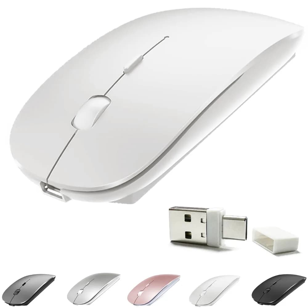 KLO Rechargeable White Wireless Mouse: Bluetooth 5.2/3.0, Type-C & 2.4G USB for Mac, Windows, iPad, Laptop - main product image