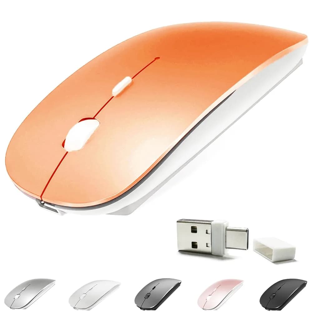 KLO Rechargeable Wireless Mouse - Silent Optical, Bluetooth 5.2/3.0, Type-C, 2.4G USB Receiver - Vibrant Orange - main product image