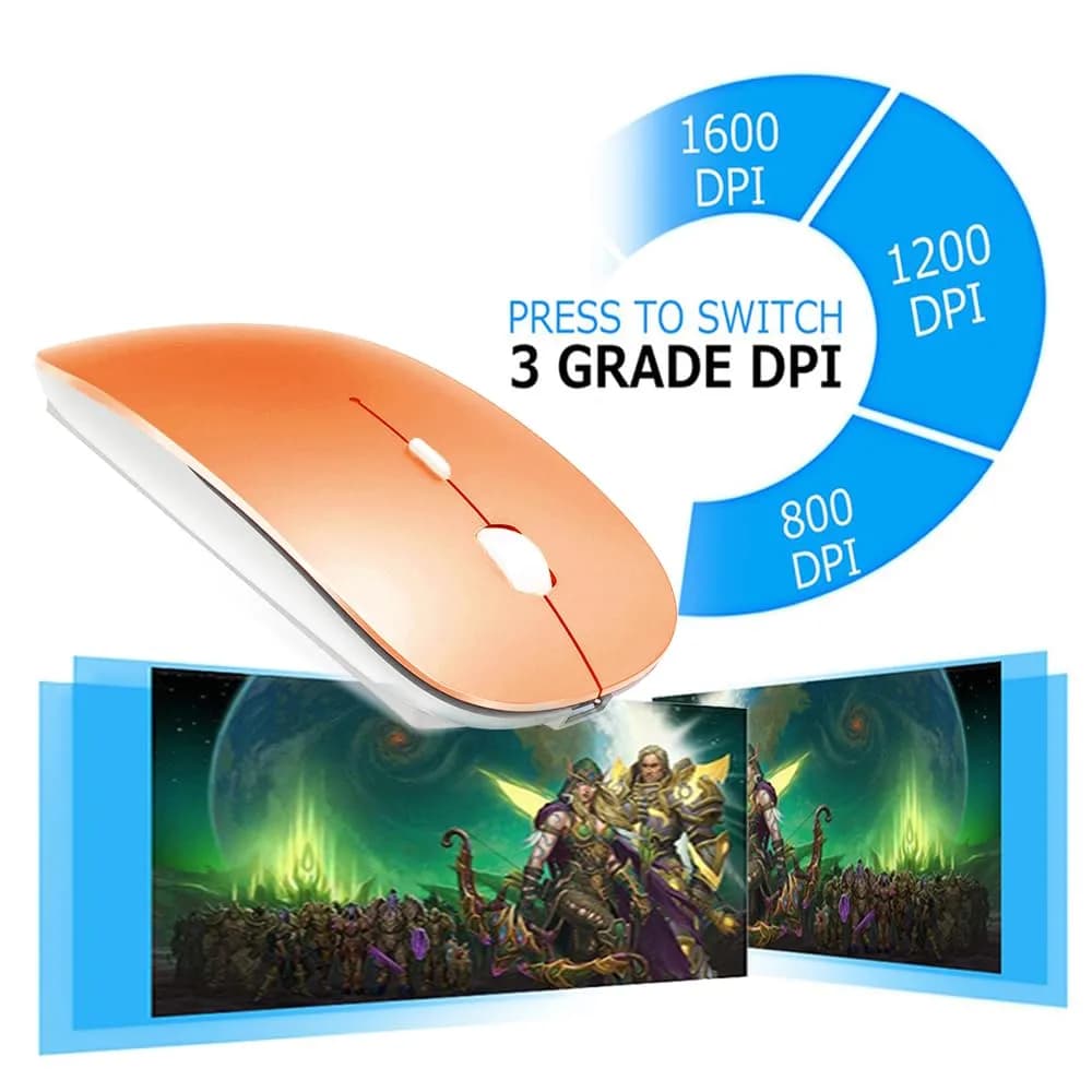 KLO Rechargeable Wireless Mouse - Silent Optical, Bluetooth 5.2/3.0, Type-C, 2.4G USB Receiver - Vibrant Orange - view 3