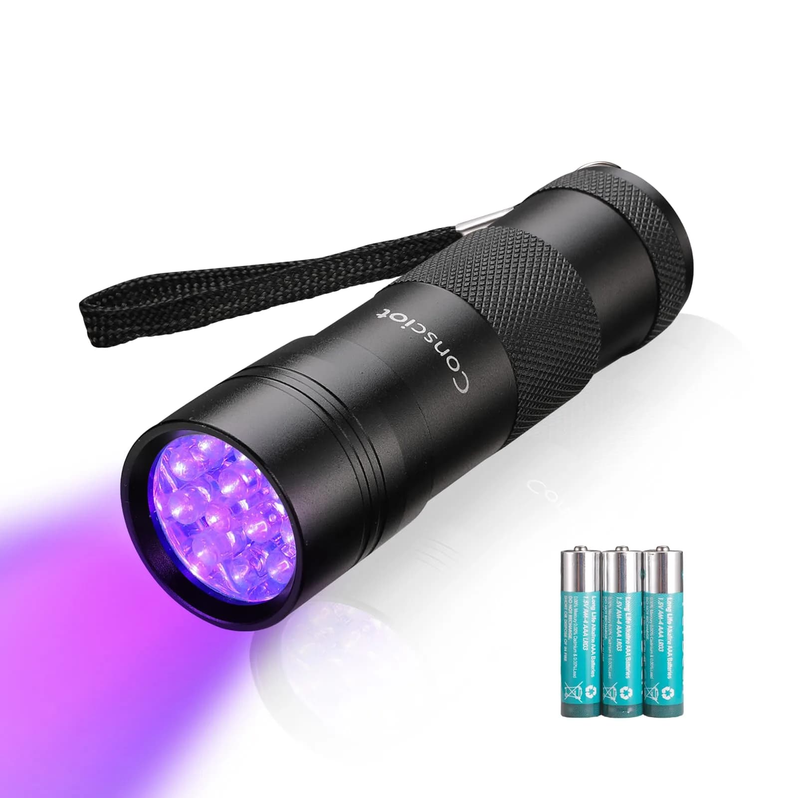 Consciot 12 LED UV Blacklight Flashlight 395nm | Pet Urine Detector for Dry Stains & Scorpions - main product image