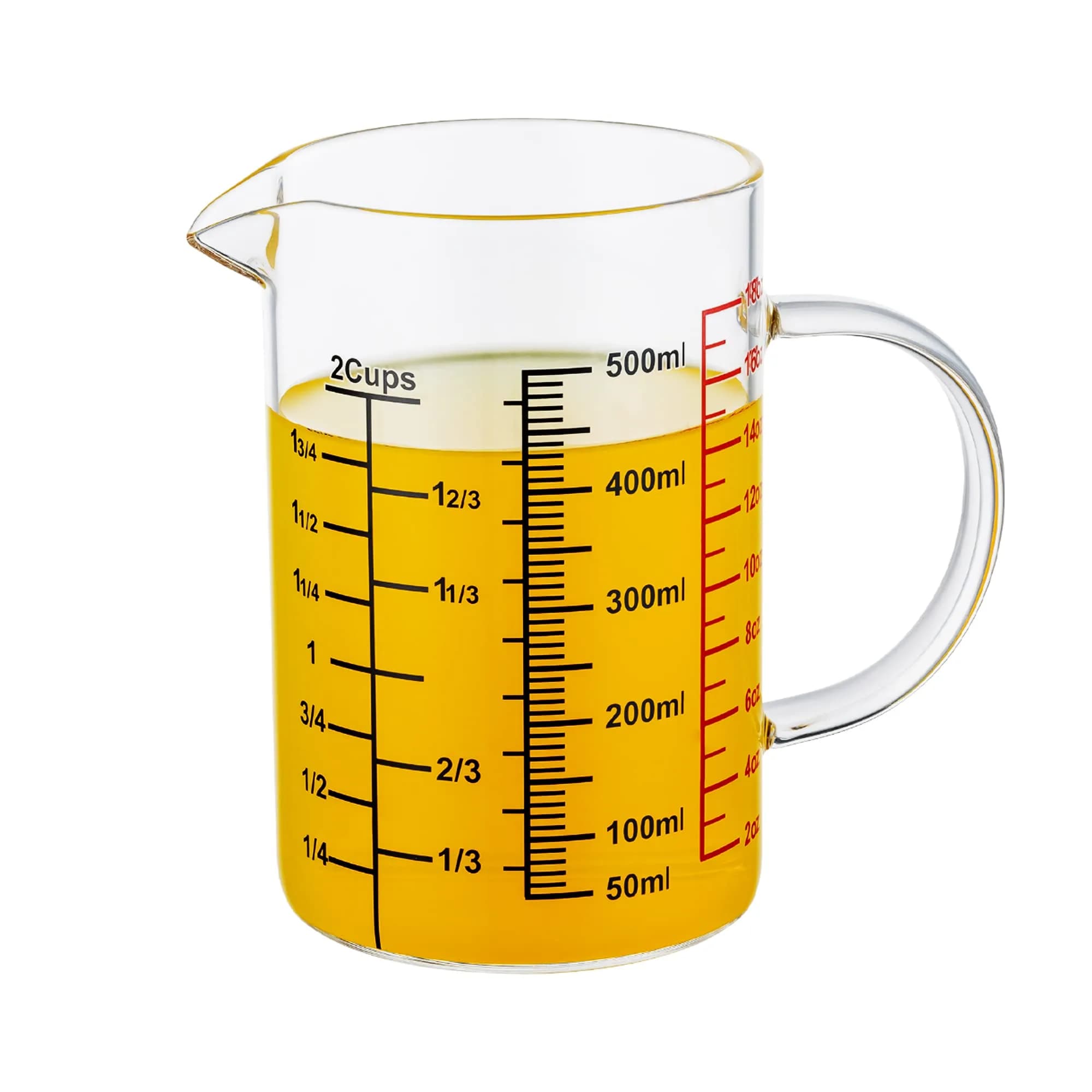 Ackers BORO3.3 Glass Measuring Cup 500ml | Insulated Handle & V-Shaped Spout — 2Cup,500ml(High Borosilicate Glass)