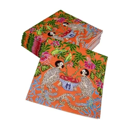 Caspari Monkeys Paper Cocktail Napkins in Orange | Eco-Friendly 3-Ply 80 Count thumbnail 6