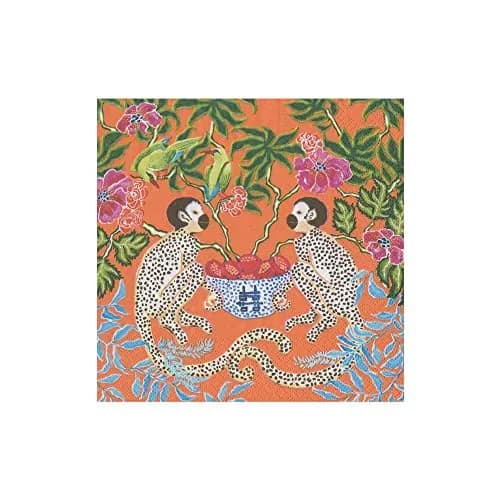 Caspari Monkeys Paper Cocktail Napkins in Orange | Eco-Friendly 3-Ply 80 Count thumbnail 2