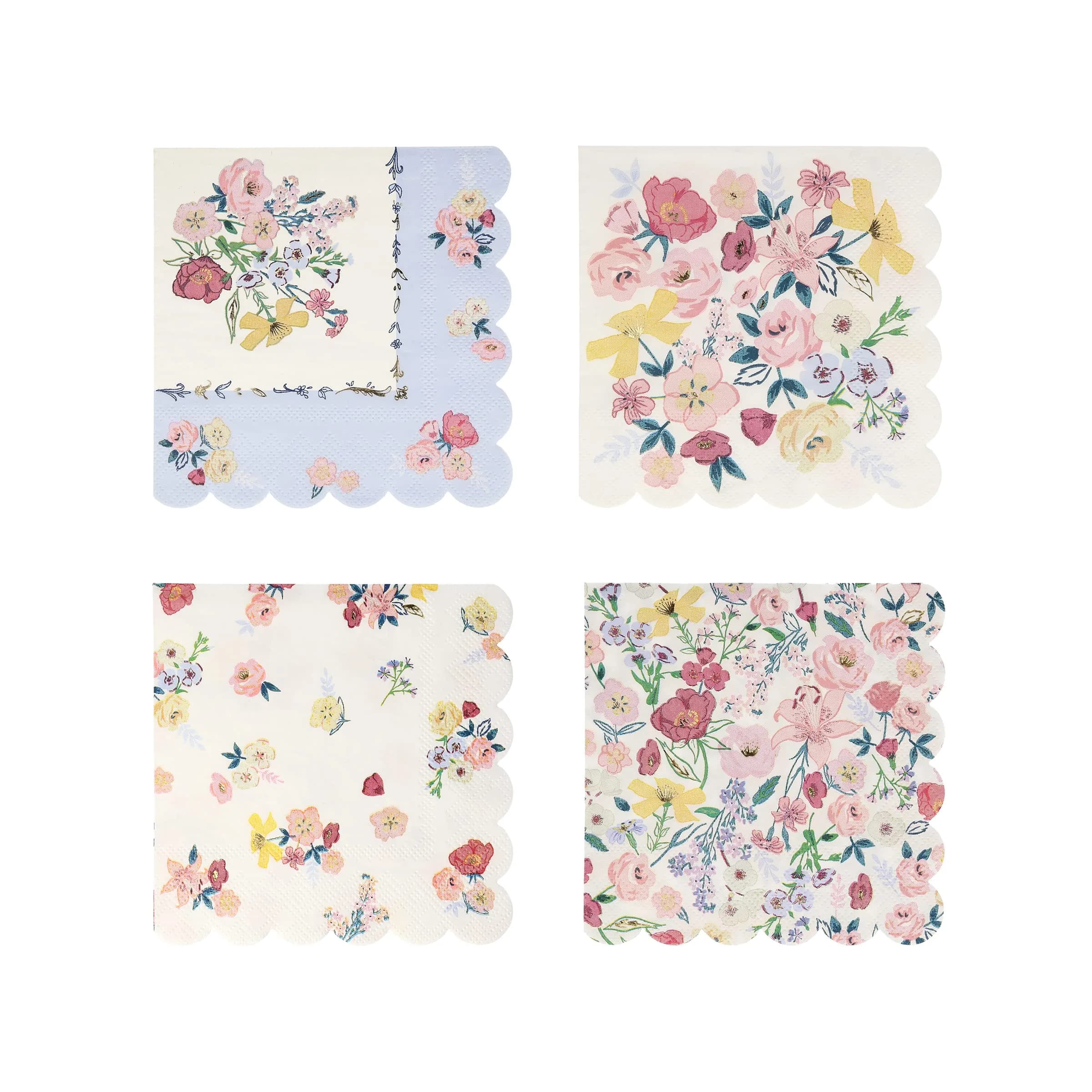 Meri Meri Garden Floral Napkins 16 Pack | Thick 3-Ply Paper, Floral Design, Scalloped Edge, Disposable, Large 6.5x6.5 inches - main product image
