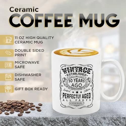 Veracco Vintage Established 1995 30th Birthday Ceramic Coffee Mug 325ml (11 Fl Oz) | Funny Gift for Him Her thumbnail 2